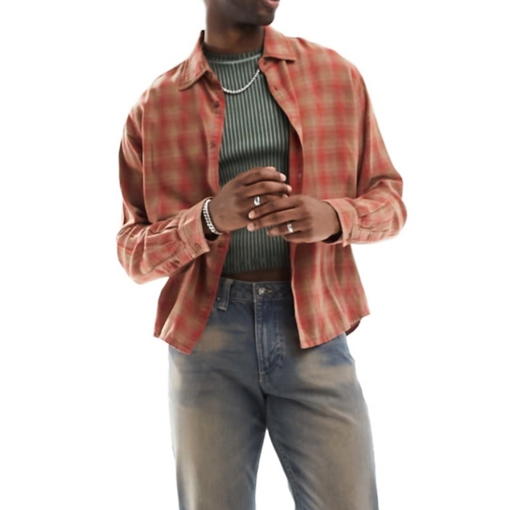 Bershka washed checked shirt in red